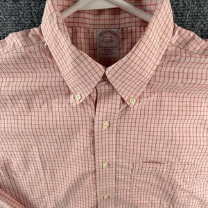 Brooks Brothers Traditional Orange Button-Down Check Non-Iron 16.5 34 Shirt